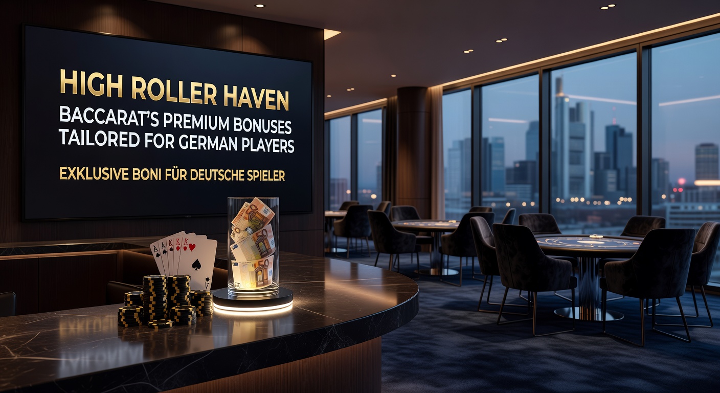 High-Roller bei einem privaten Baccarat-Tisch mit personalisierten Boni-Details auf einem Tablet, umgeben von Casino-Luxus, das maßgeschneiderte Angebote für deutsche Spieler darstellt