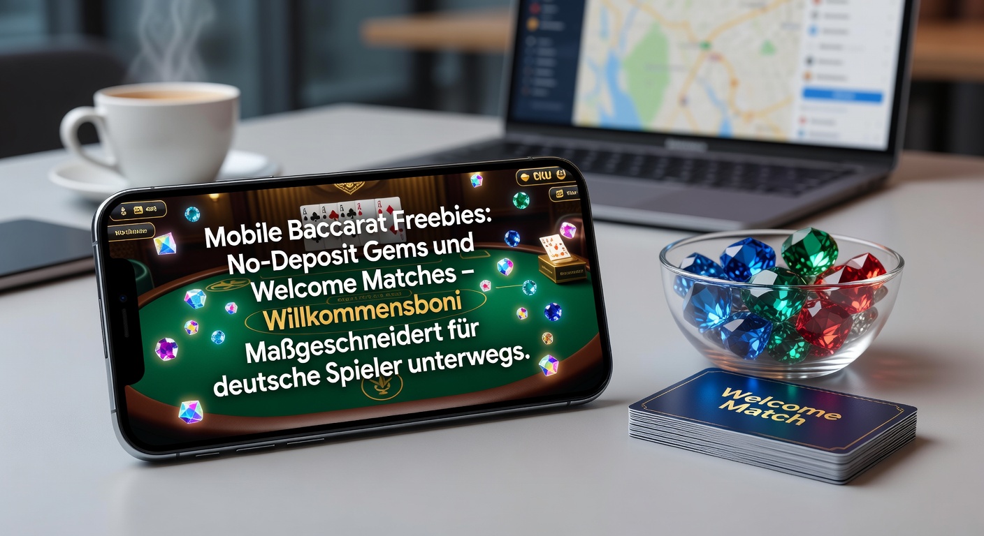 Grafik eines Willkommens-Match-Bonus mit Baccarat-Karten auf Smartphone-Display